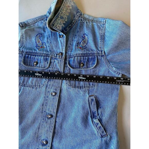 Vintage Jean Jacket Womens Size Medium Country Rodeo Western Paisley Denim Coat - Picture 9 of 11
